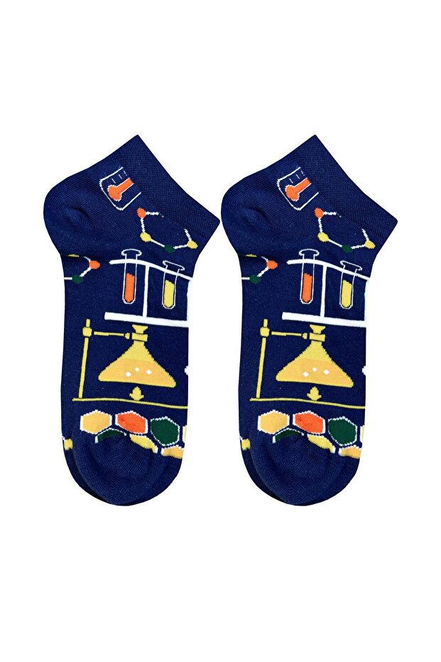 Dark Blue Patterned Experiment Booties Socks - 1