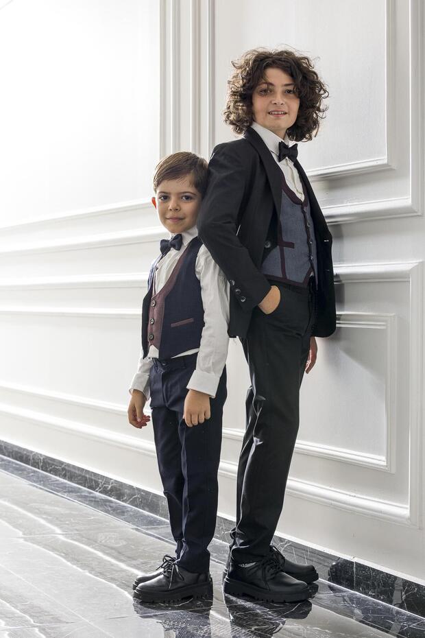 Vest Jacket Bow Tie Children's Teenager Suit 5-Piece Graduation Prom Holiday Wedding Groom Suit 5-Piece Set Nx-
