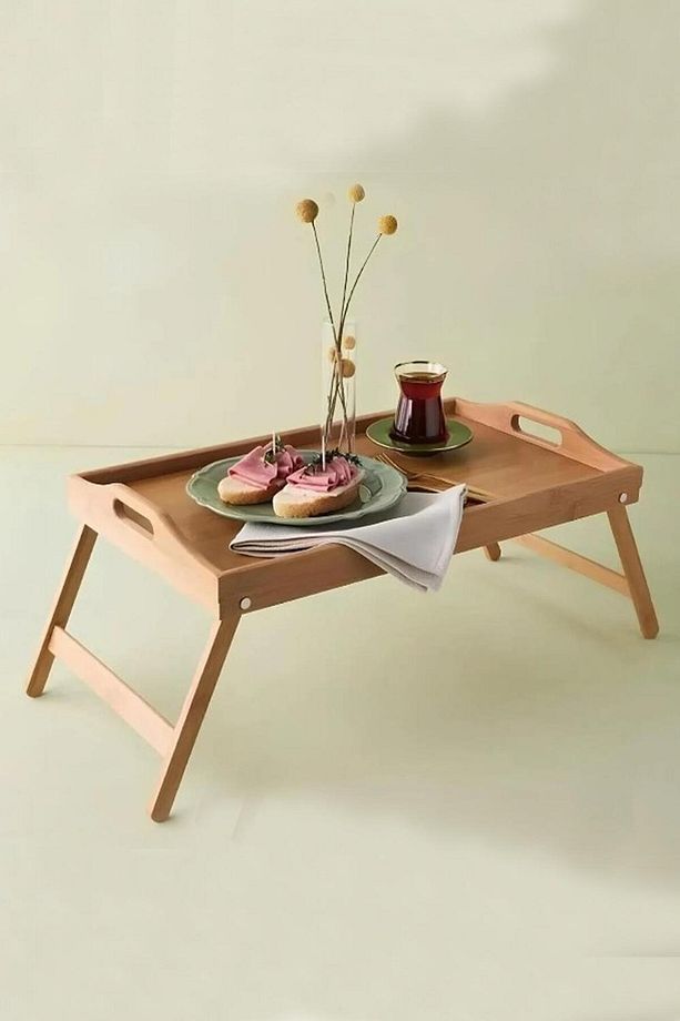 Mien Katlanır Ayaklı Bambu Yatak Koltuk Servis Keyif Tepsisi 30x50 Cm - 1