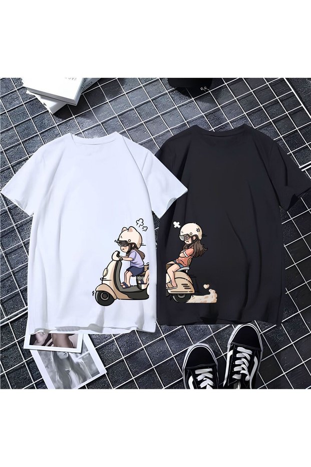 Pack of 2 Unisex Oversize Couple Friend Lover Sister Valentine's Day Anime Birthday T-shirt T-shirt