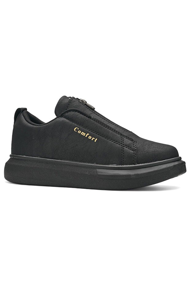 Daily Black Men's Elastic Thick Heeled Patterned Sole Oval Toe Sneaker Sports Shoes 111