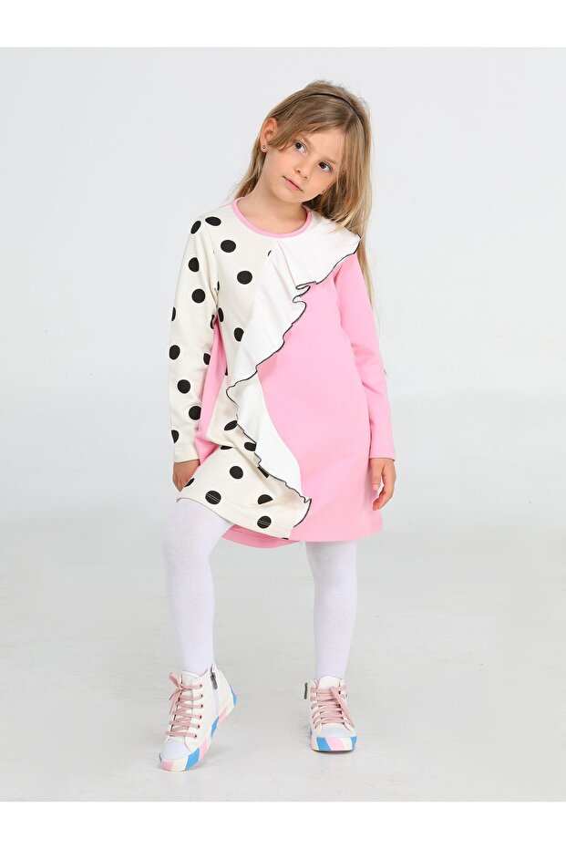 Polka Dot Asymmetric Ruffle Girl's Dress