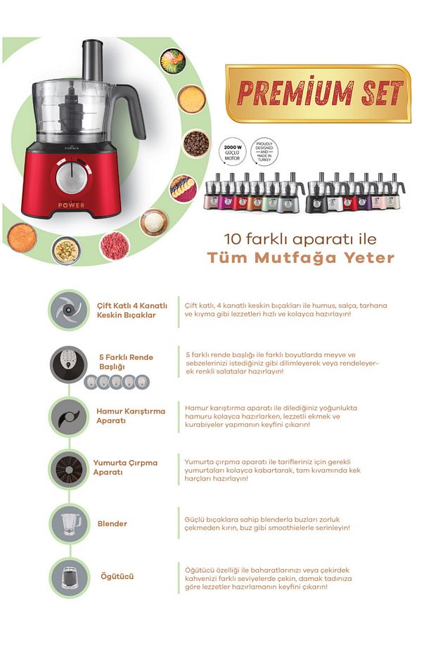 Premium Mutfak Gıda Hazırlama Seti Mutfak Robotu, Blender Seti 2000W Ultra Güçlü Tüm Mutfağa Yeter! - 4