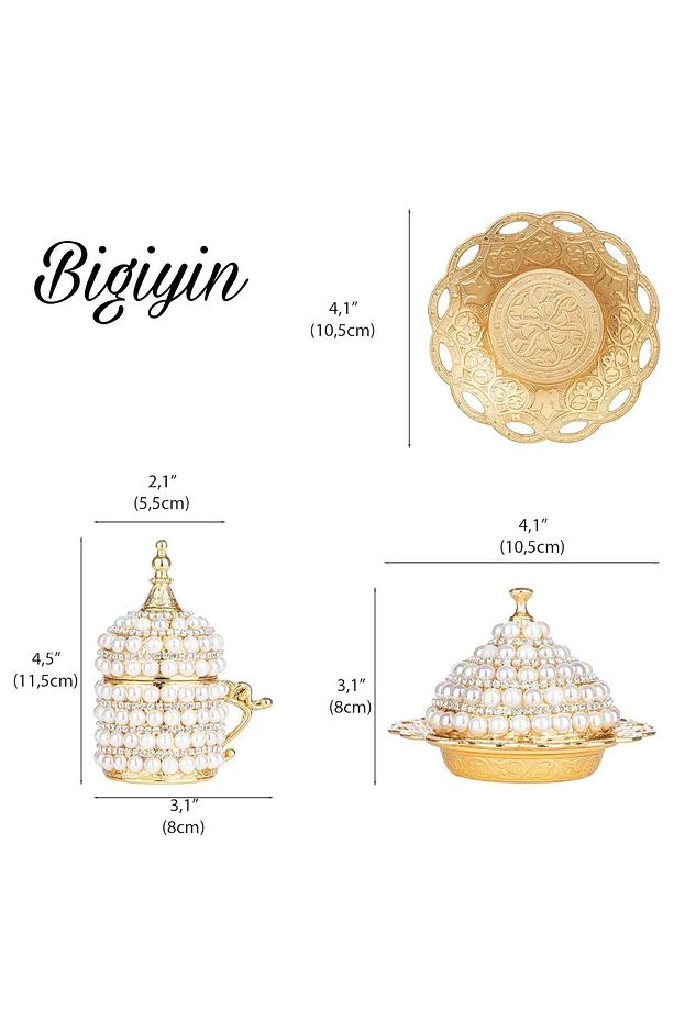 6'Lı Kahve Fincan Seti İnci Taş Ve Kristal Taşlı Kahve Fincanı Espresso Set 27 Parça - 7