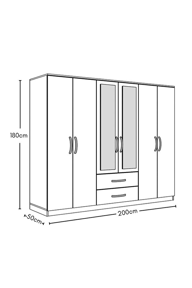 Lüx 6 Kapı 2 Çekmeceli Aynalı Gardrop - 6
