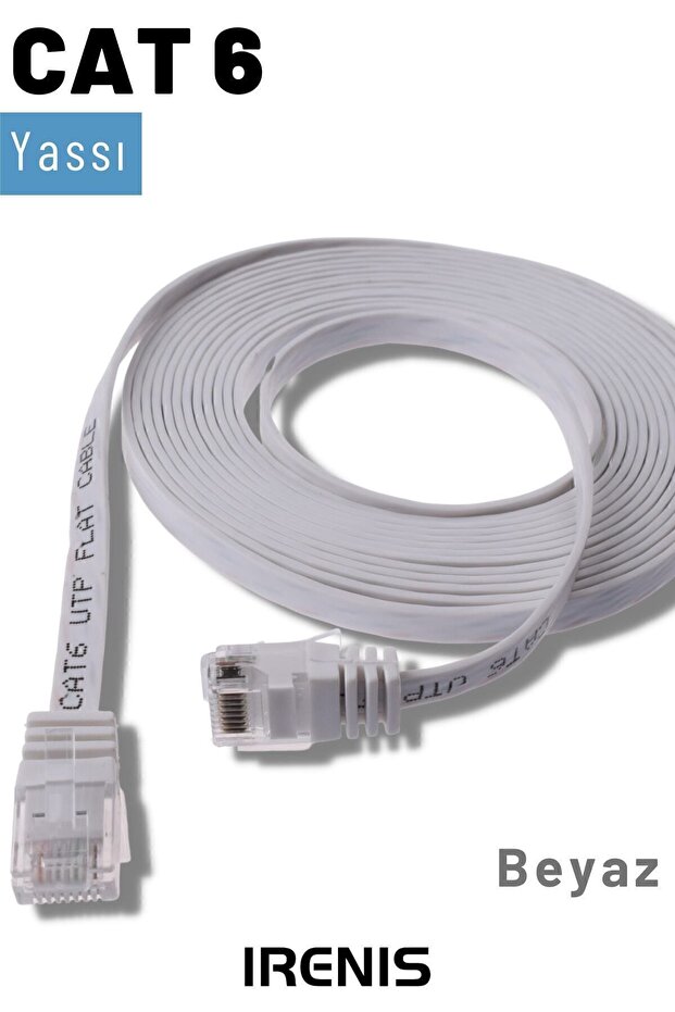 5 Adet Cat6 Yassı Ethernet Network Lan Internet Kablosu Beyaz-15 Metre - 4