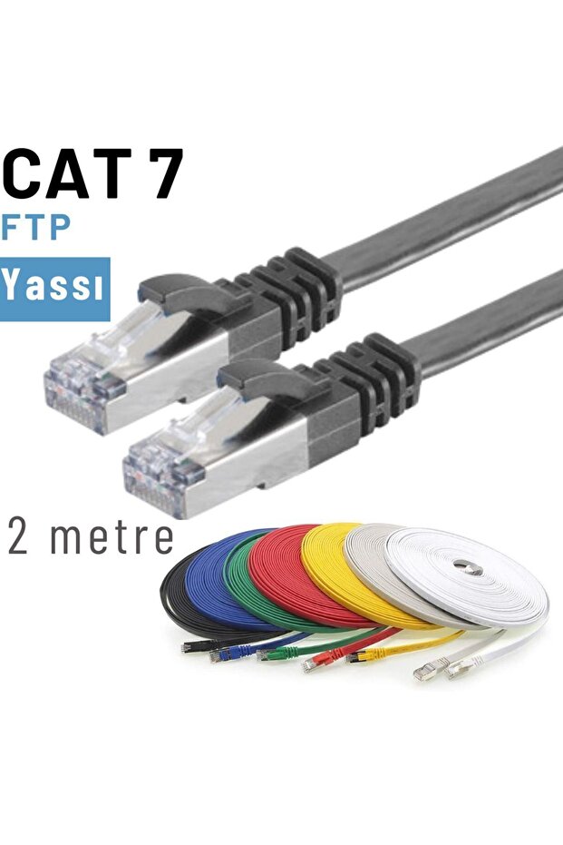 Siyah Cat7 Yassı Ftp Ethernet Network Kablosu 2 m - 1