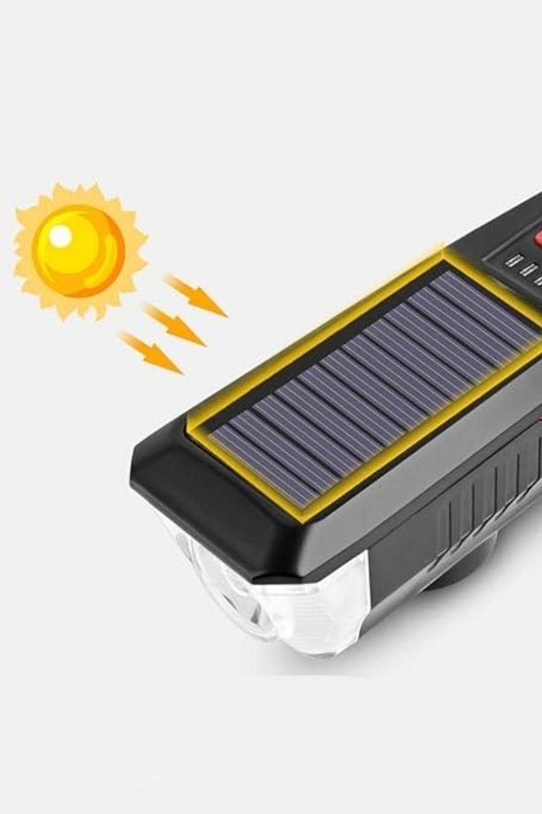 Solar Güneş Enerjili USB ile Şarj Edilebilir 3 Mod Ledli Bisiklet Feneri Kornalı Ve Su Geçirmez Far - 7