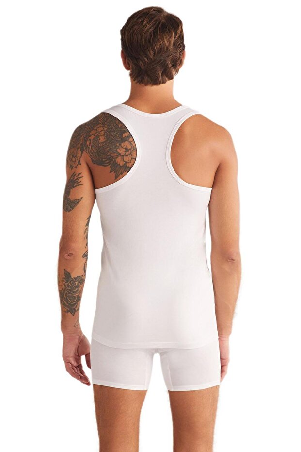 ملابس داخلية بيضاء أساسية للرجال من Aytron Halter مكونة من قطعتين - 3