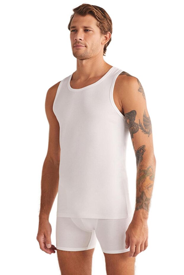 ملابس داخلية بيضاء أساسية للرجال من Aytron Halter مكونة من قطعتين - 1