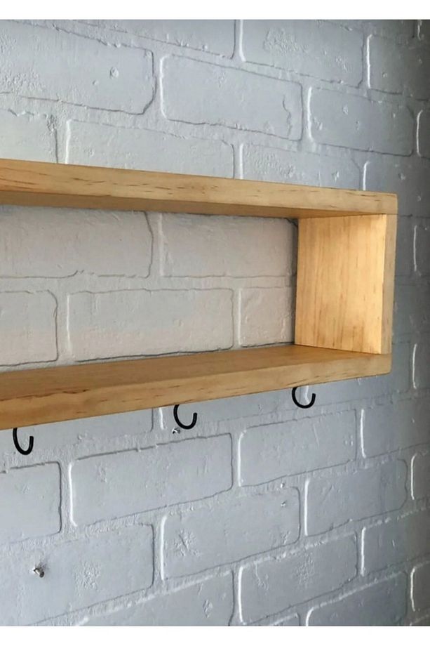 Bardaklık Kupa Askısı Yüzer Raf Dekoratif Kahve Köşesi Duvar Rafı Ahşap Fincanlik 40cm - 3