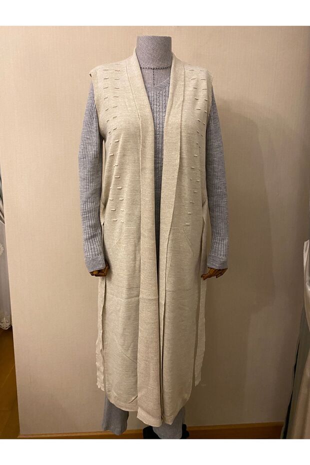 Belted Hijab Youth Vest SINGLE Knitwear / Cream
