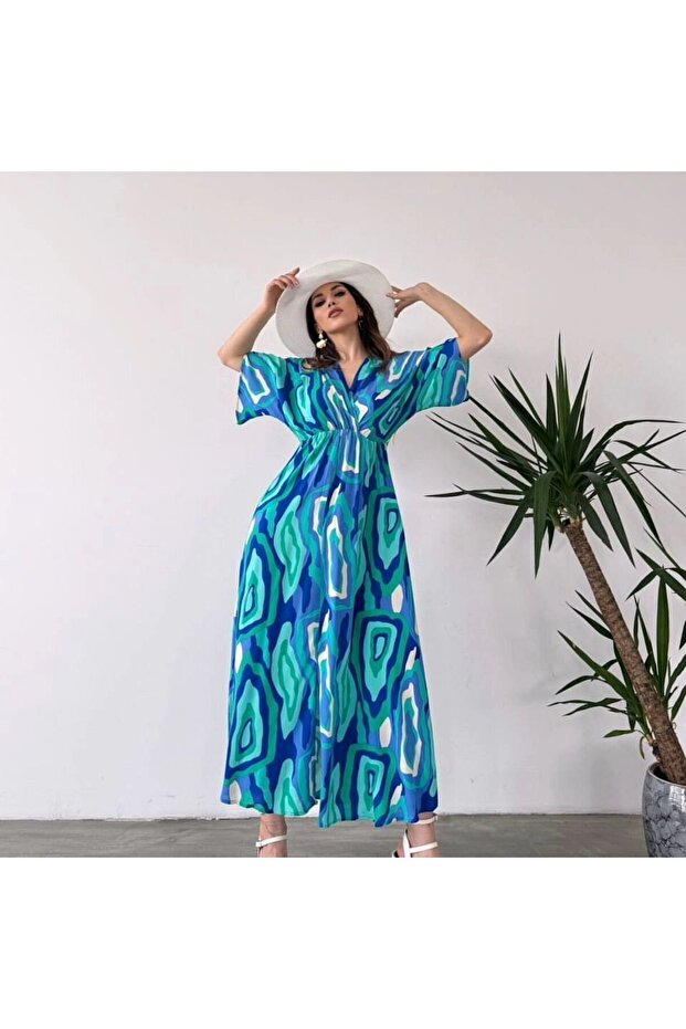 Asur Boutique - فستان منقوش بياقة مزدوجة الصدر