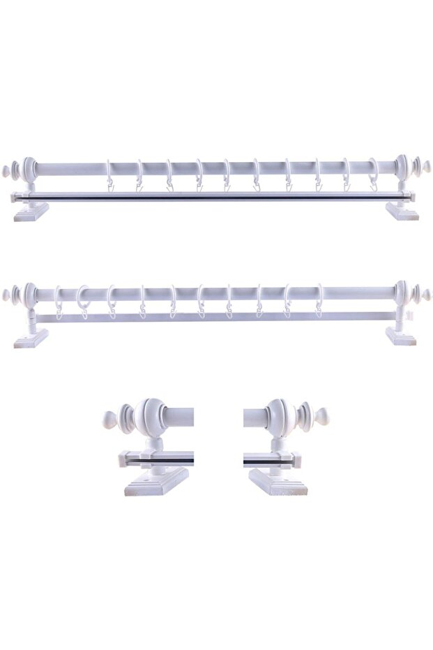 Beyaz Ahşap Rustik Perde Askısı - Raylı Rustik Borusu 200 Cm - 1