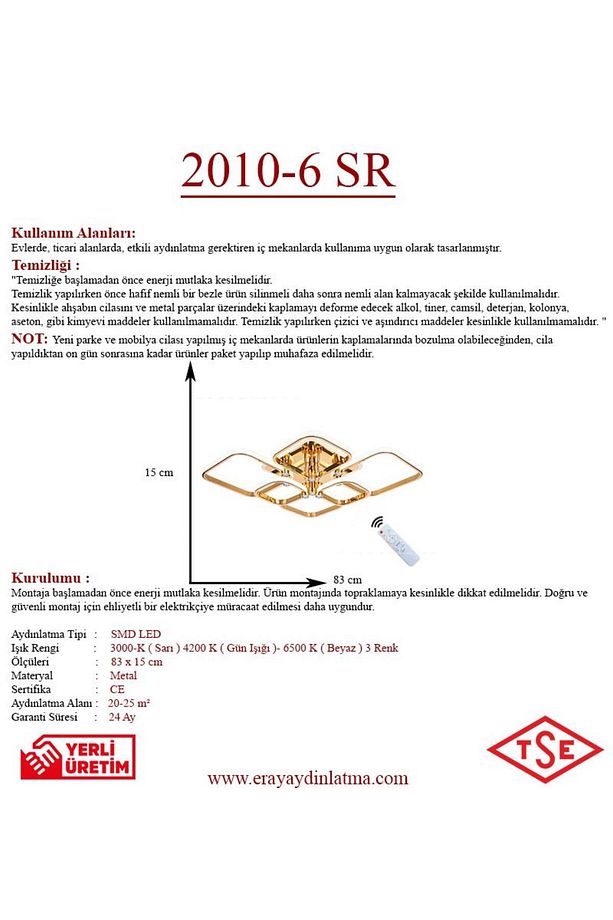 2010-6 Sarı Dimmer Kumandalı Led Avize - 4