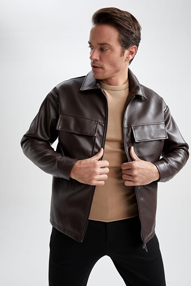 Water-Repellent Oversized Fit Shirt Collar Jacket Coat Y4461az23sp