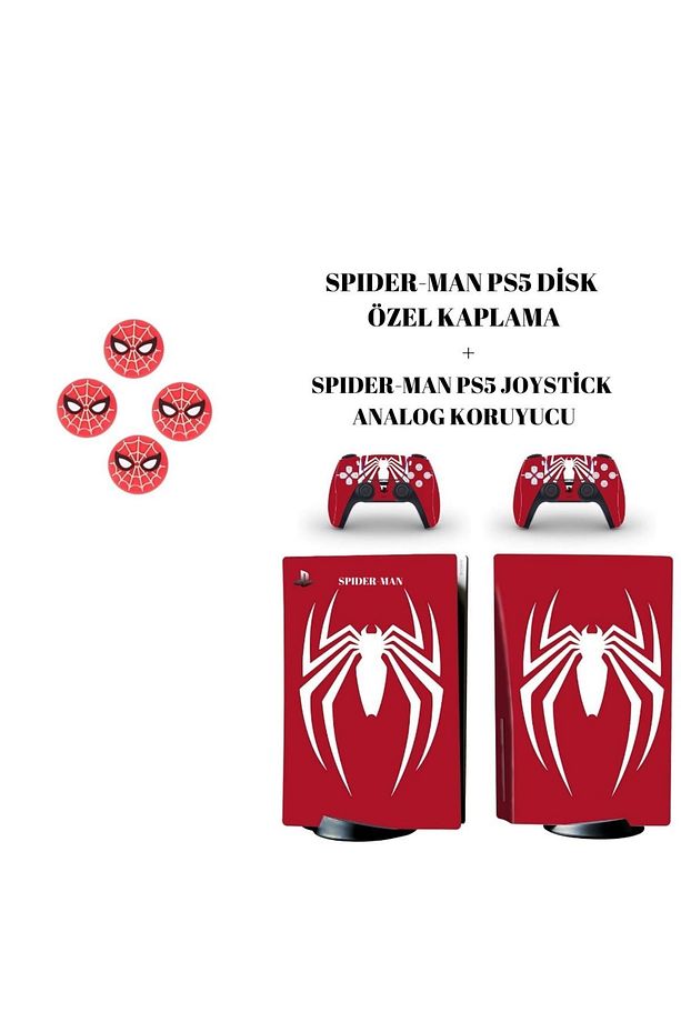 Ps5 Disk Versiyon Spiderman Özel Kaplama Joystick Kaplaması Analog Koruyucu Hediyeli - 1
