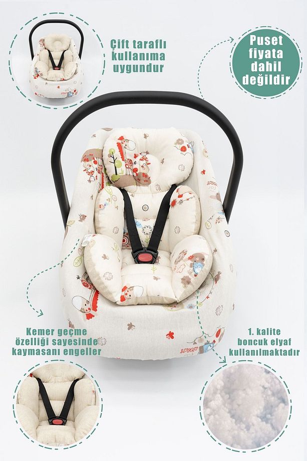 Ortopedik Bebek Puset Minderi, Örtü, Çarşaf, Bebek Pikesi, Emzirme Önlüğü, 5'li Set, Animal Serisi - 3