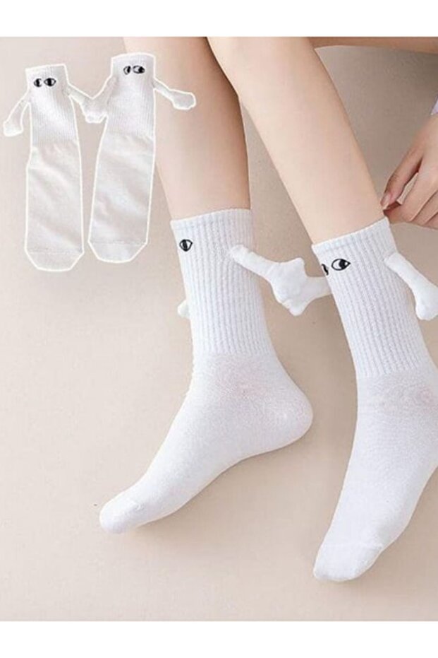 White Magnet Holding Hands Socks Dating Fashion Sports Socks