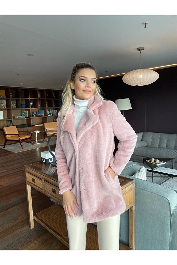 Yakalı Peluş Kürk Kaban - 3