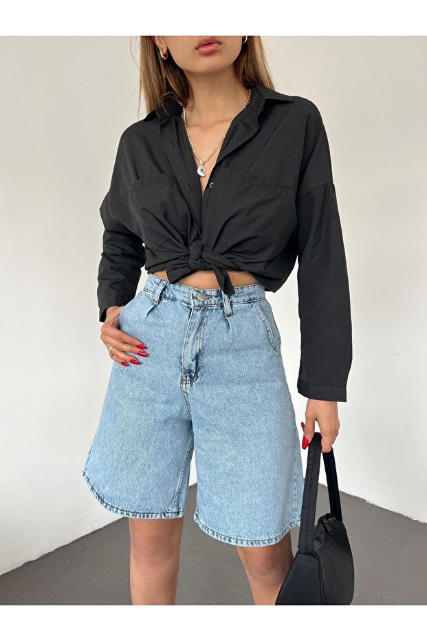 Women's Pleated Bermuda Shorts Loose Cut
