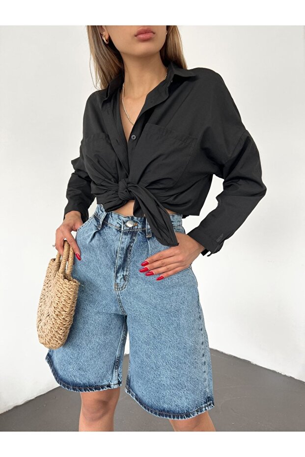 Women's Pleated Bermuda Shorts Loose Cut