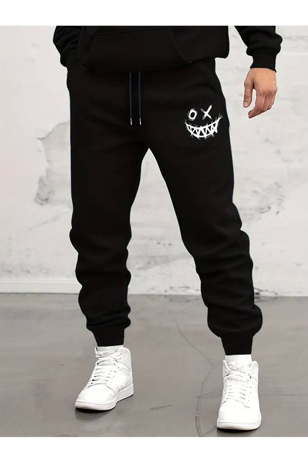 Unisex Design Face Printed Sweatpants with Elasticated Sweatpants