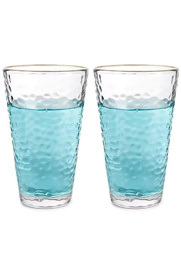 Ezme Dövülmüş Desen Tasarım Cam Su, Meşrubat, Latte, Kahve, Smoothie Bardağı 350 ml 2 Adet - 4361 - 1