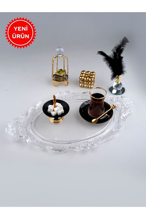 Nil Oval Tepsi Çay Tepsi,kahve Tepsi,sunum Tepsi,vintage Dekoratif Şeffaf Tepsi - 1