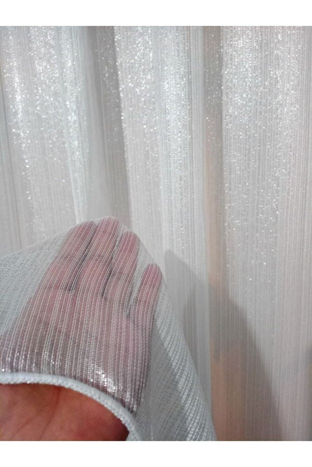 Glittery Flat Striped Rotary Sheer Curtain Dense 1/3 Pleated