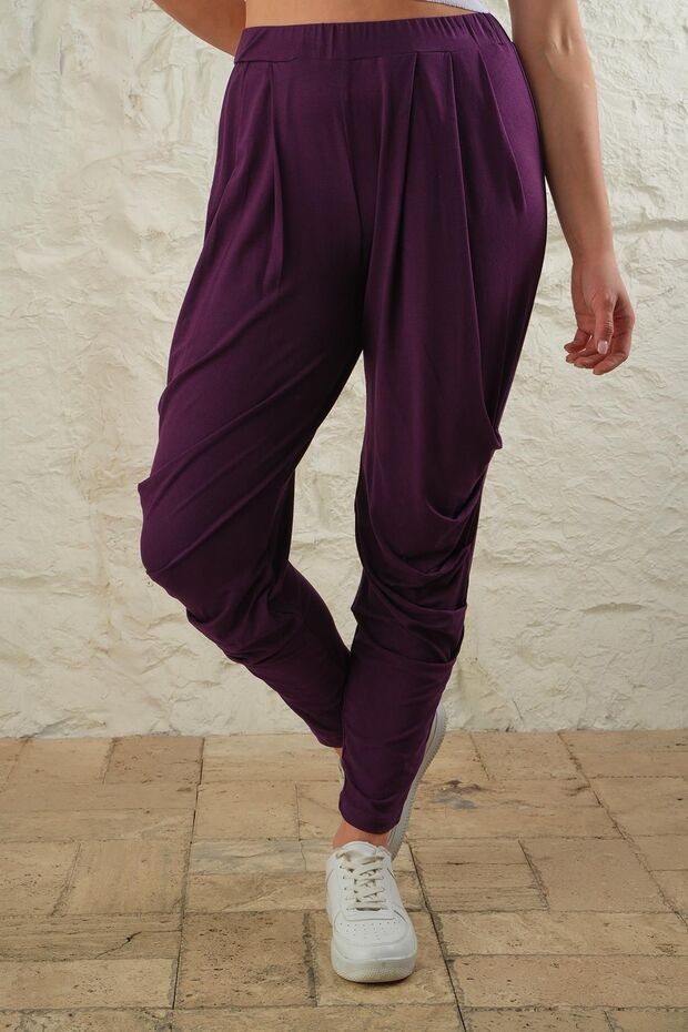 Women's Side and Waist Pleated Comfortable Fit Shalwar Trousers
