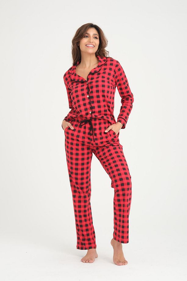 Desenli Pamuklu Örme Pijama Takımı - 4