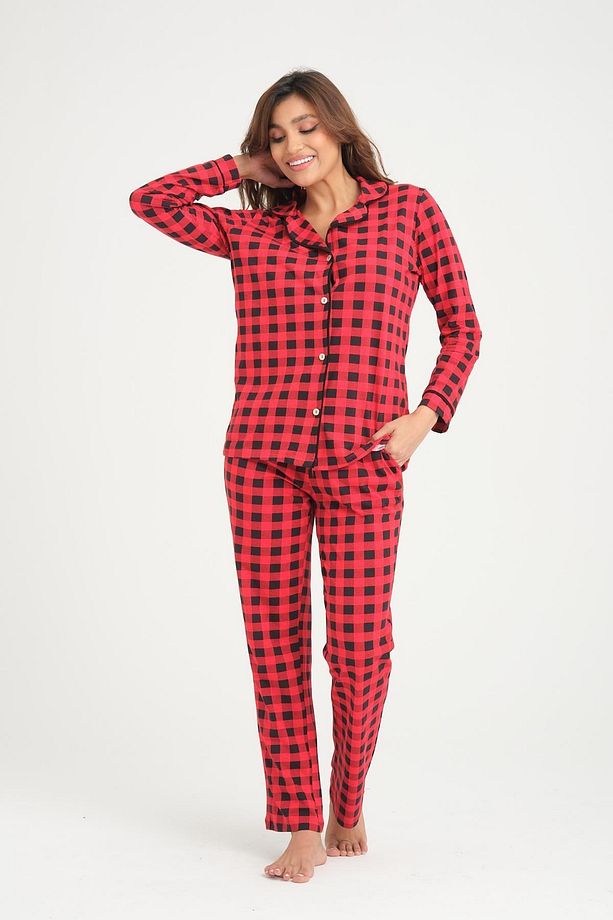 Desenli Pamuklu Örme Pijama Takımı - 3