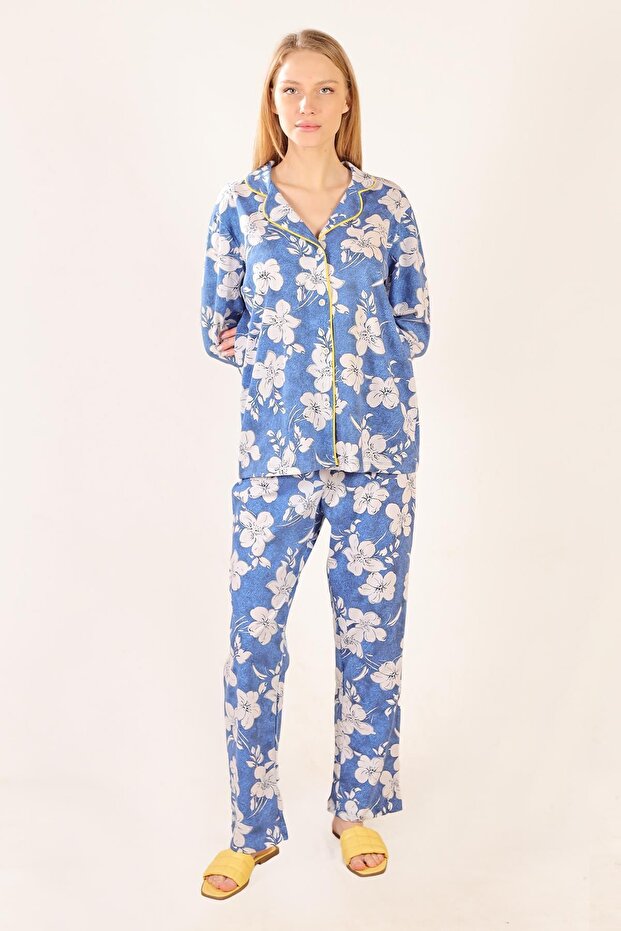 Desenli Pamuklu Örme Pijama Takımı - 6
