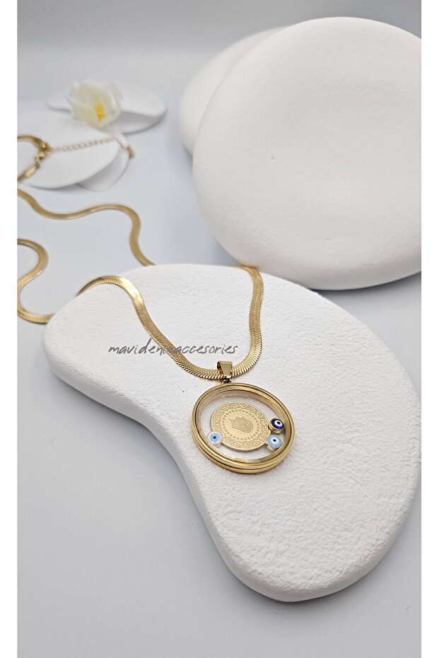 Glass-framed quarter pendant, Italian chain necklace, dome necklace