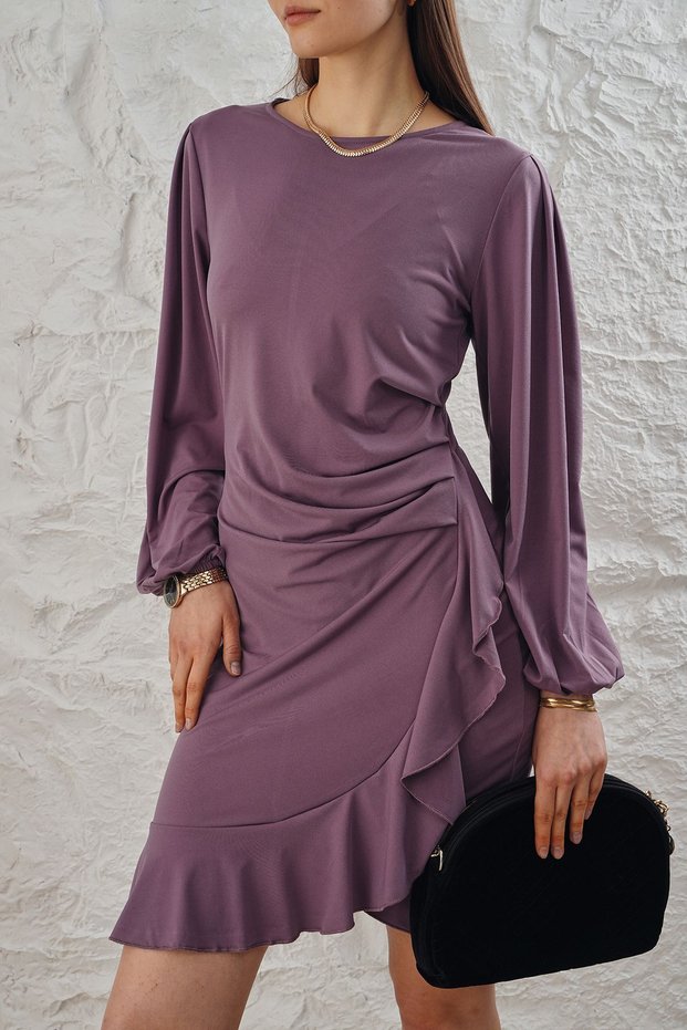 Women's Sandy Fabric Skirt Flounces Long Sleeve Dress
