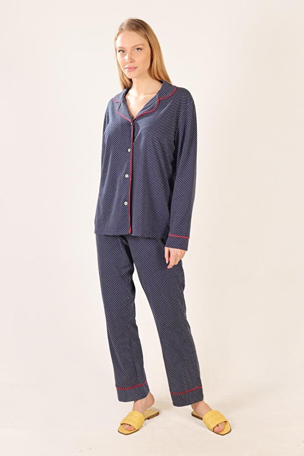 Desenli Pamuklu Örme Pijama Takımı - 3