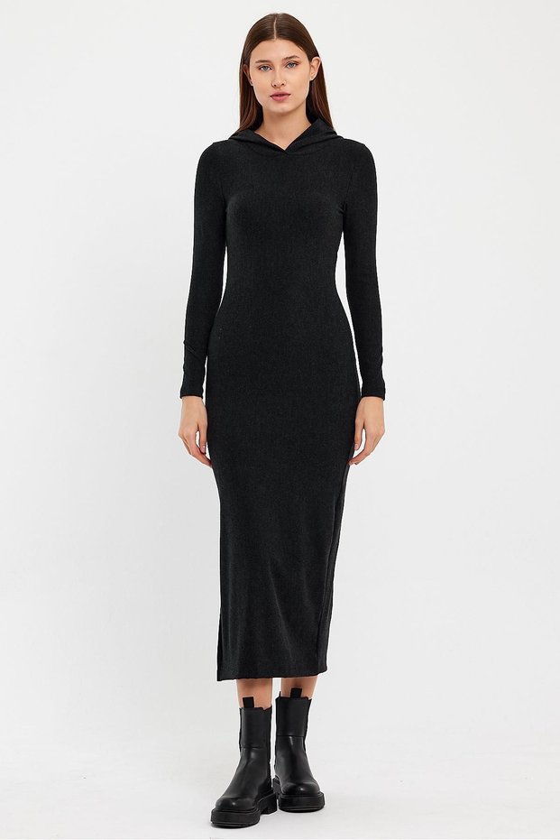 Women's Full Lycra 2 Thread Hooded Slit Pencil Dress