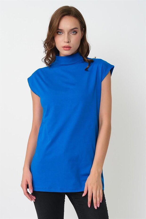 Dik Yaka Kolsuz Örme Pamuklu Tunik - 2