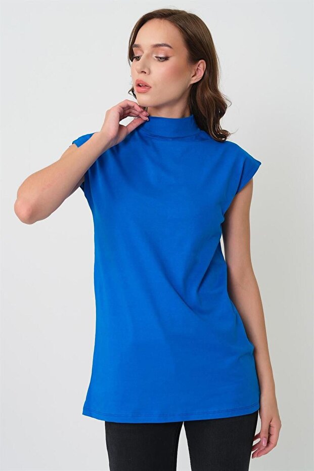 Dik Yaka Kolsuz Örme Pamuklu Tunik - 1