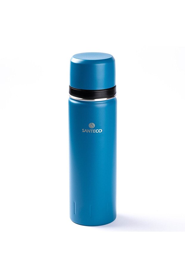 020-01-BLUE DOUBLE LAYER 2-LID STAINLESS STEEL THERMOS 1L