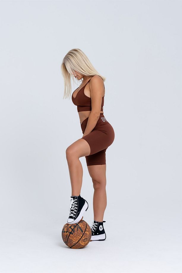 Kadın Spor Şort | Kahverengi | Dikişsiz Spor Şort | Fitilli | Anvelop Model | - 8