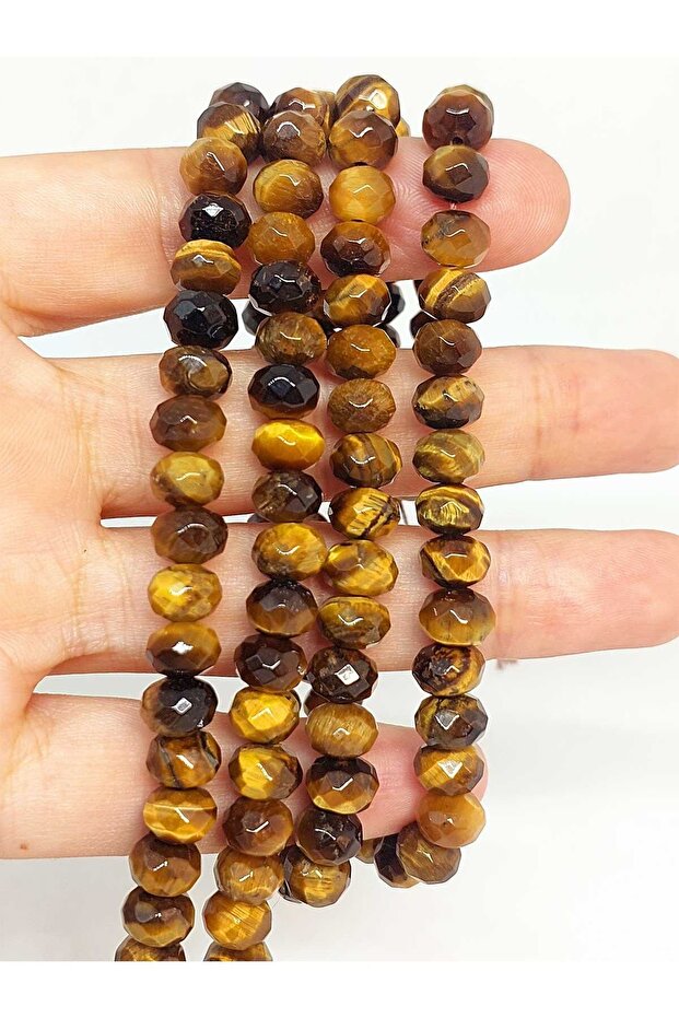 Bracelet Size Tiger Eye Stone Rondelle Faceted Cut 5.5*7.5mm Half Strand (46002) (18CM LONG)
