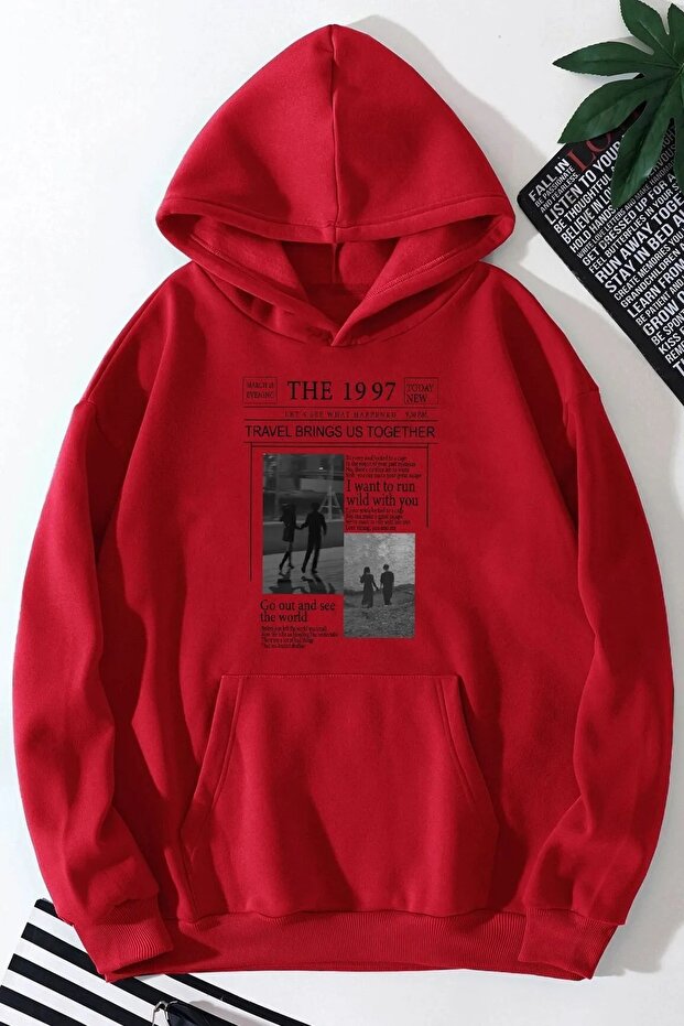 Unisex Plus Size Printed Hooded Sweatshirt