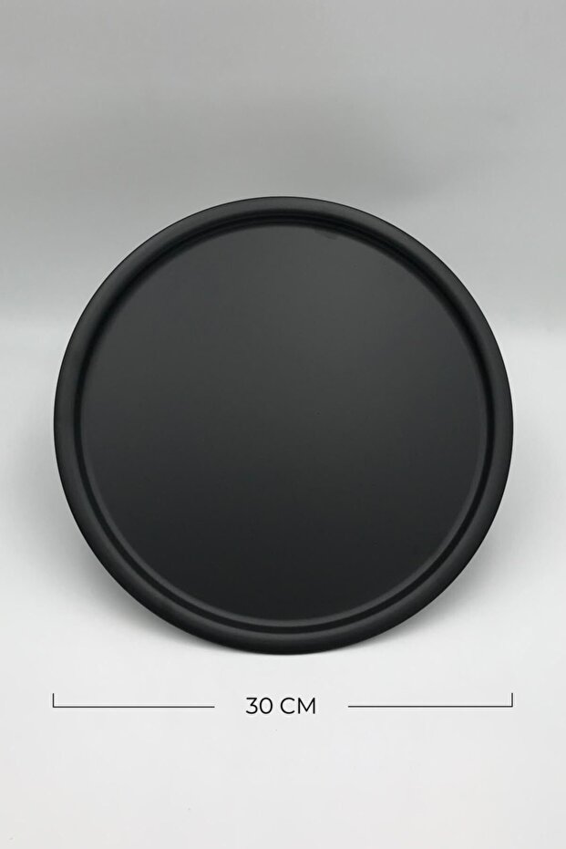 Metal Black Round Tea, Coffee, Cake Serving Tray Decorative Presentation Tray Matte Black 30 cm