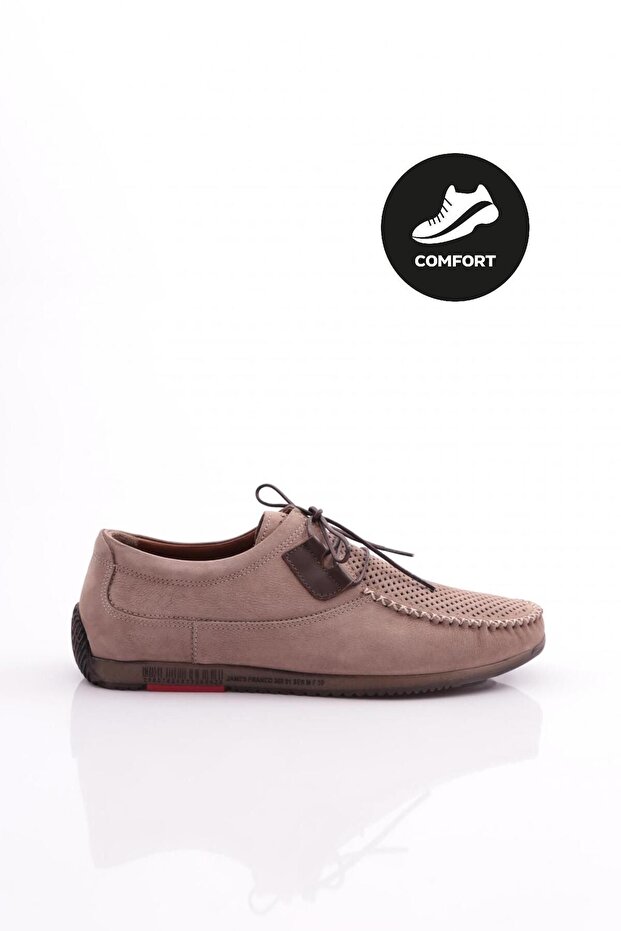 Men's Perforated Comfort Shoes Gray Brown Genuine Leather 611033616