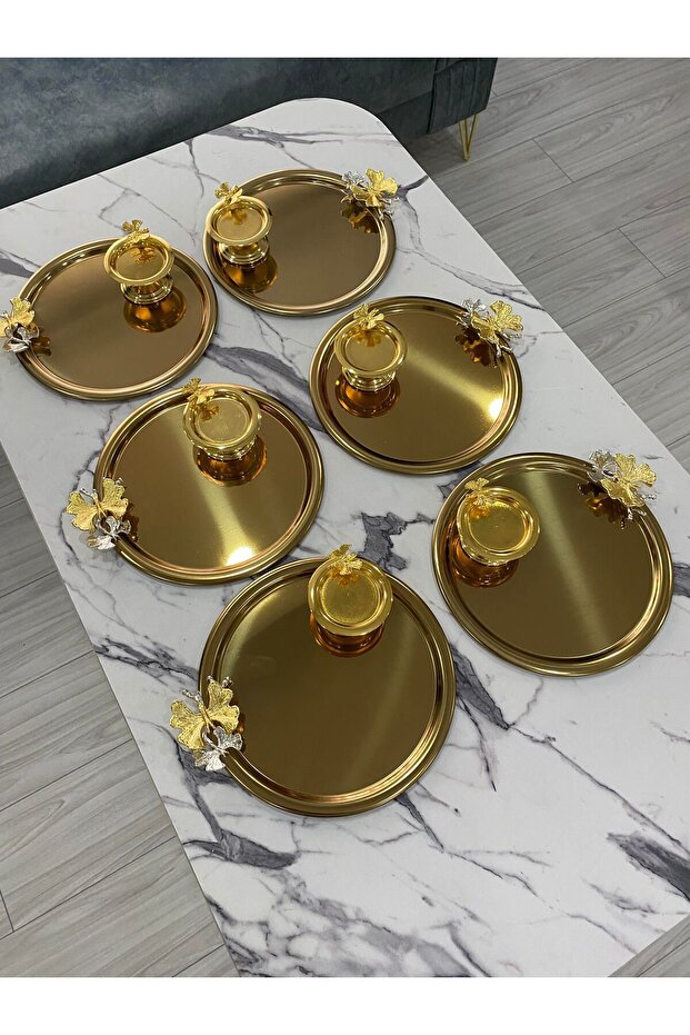 2 Different Model Gold Butterfly Steel Round Presentation Table and Butterfly Table