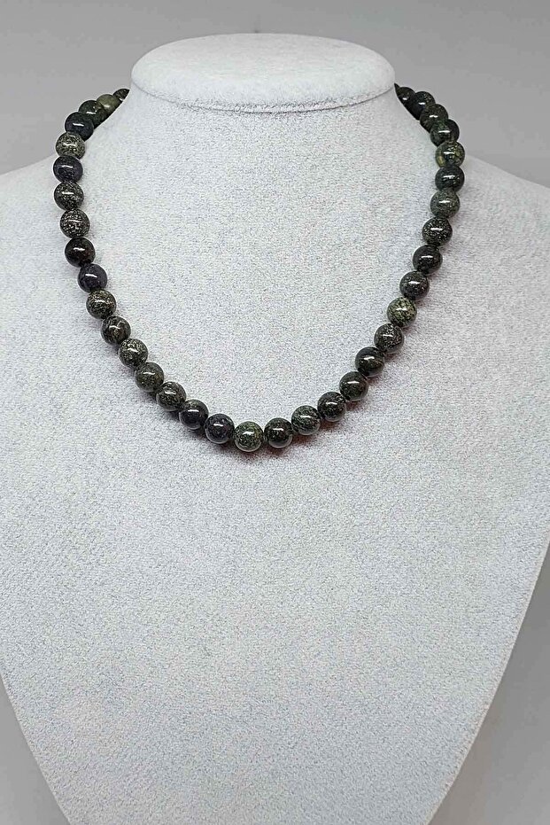 Serpentine (Snake) Stone Necklace 8mm (with clip)