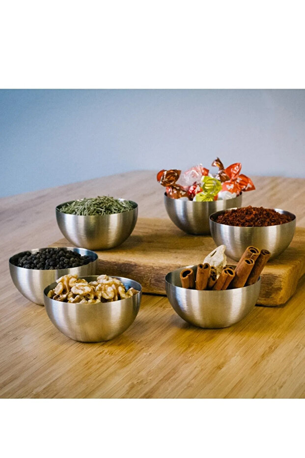Ege 10 cm Steel Nut and Snack Bowl Set (6 Pieces)