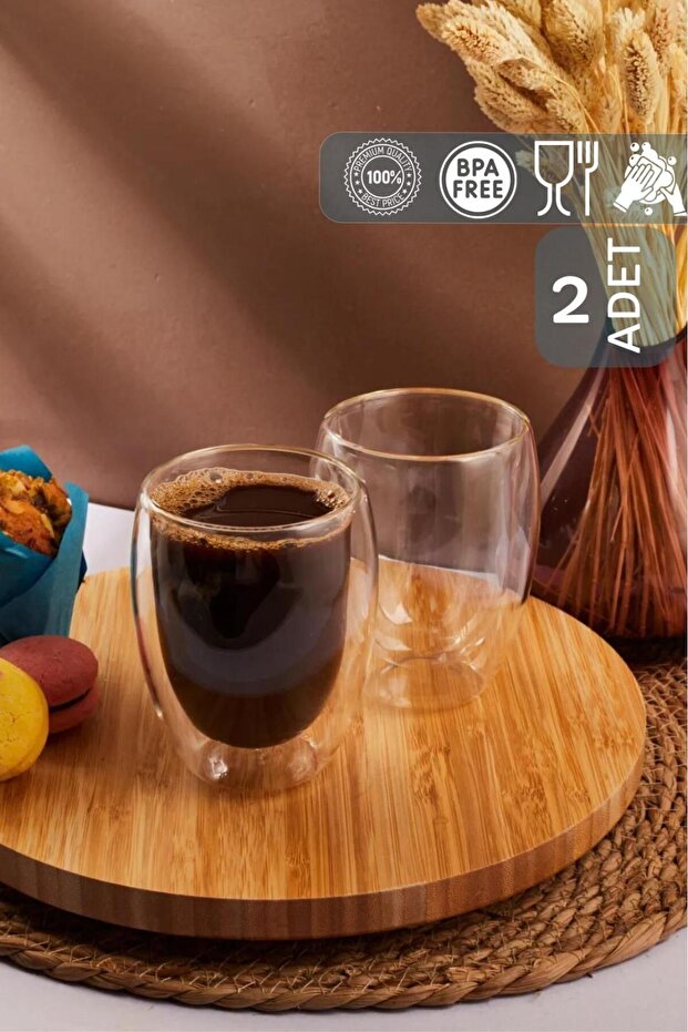 قطعتين من زجاج لاتيه أمريكانو ذو الجدار المزدوج